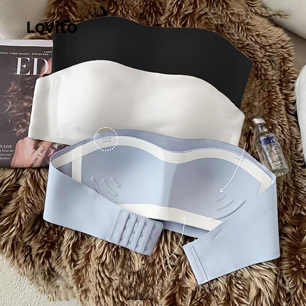 Detalhes do Lovito Sutiã Feminino Sexy Liso Com Tachas Multicoloridas Para Primavera E Verão LNA104006