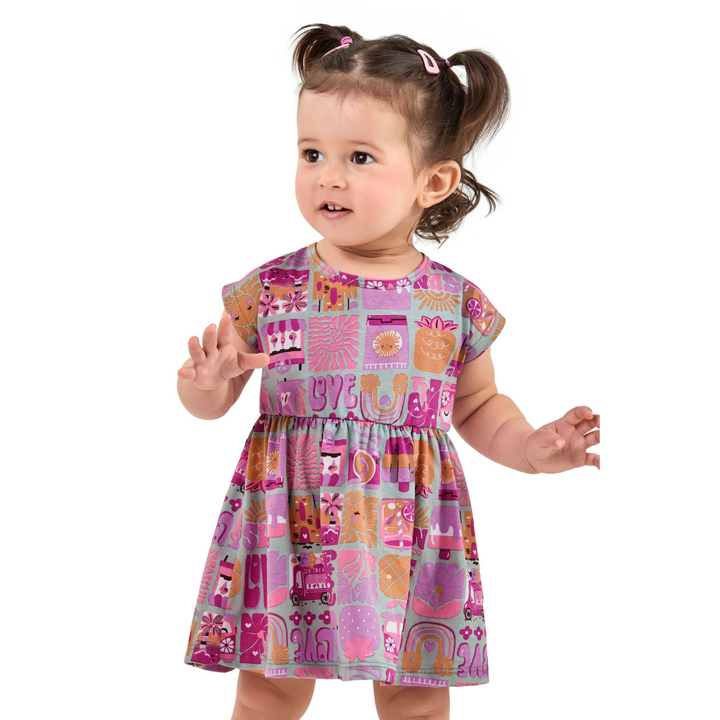 Vestido Bebê Menina Estampado Elian Verde - Baby & Kids Fashion