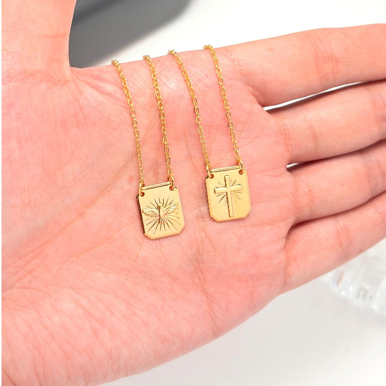 Escapulário Espirito Santo E Cruz Masculino Banhado A Ouro 18k ou Prata 925
