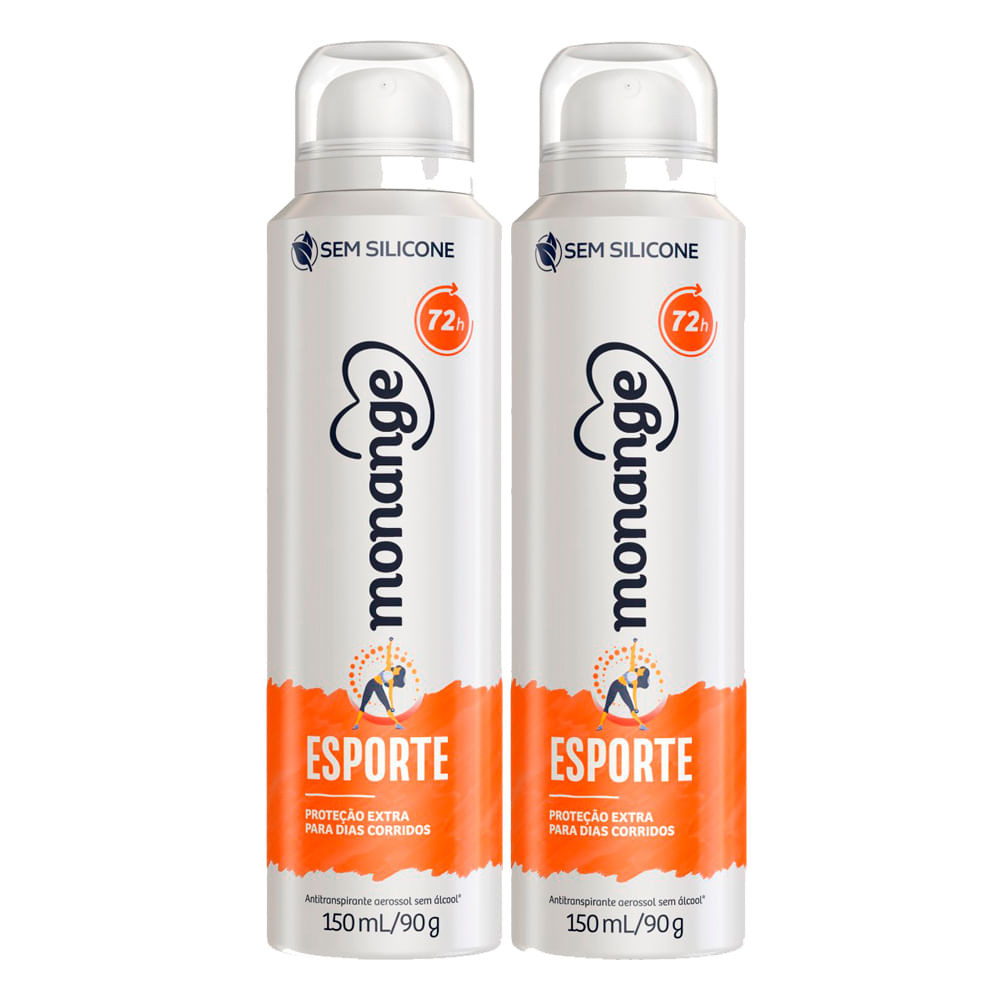 Kit 2 Desodorante Monange Esporte Aerosol Antitranspirante 72h Sem Silicone 150ml - Beauty