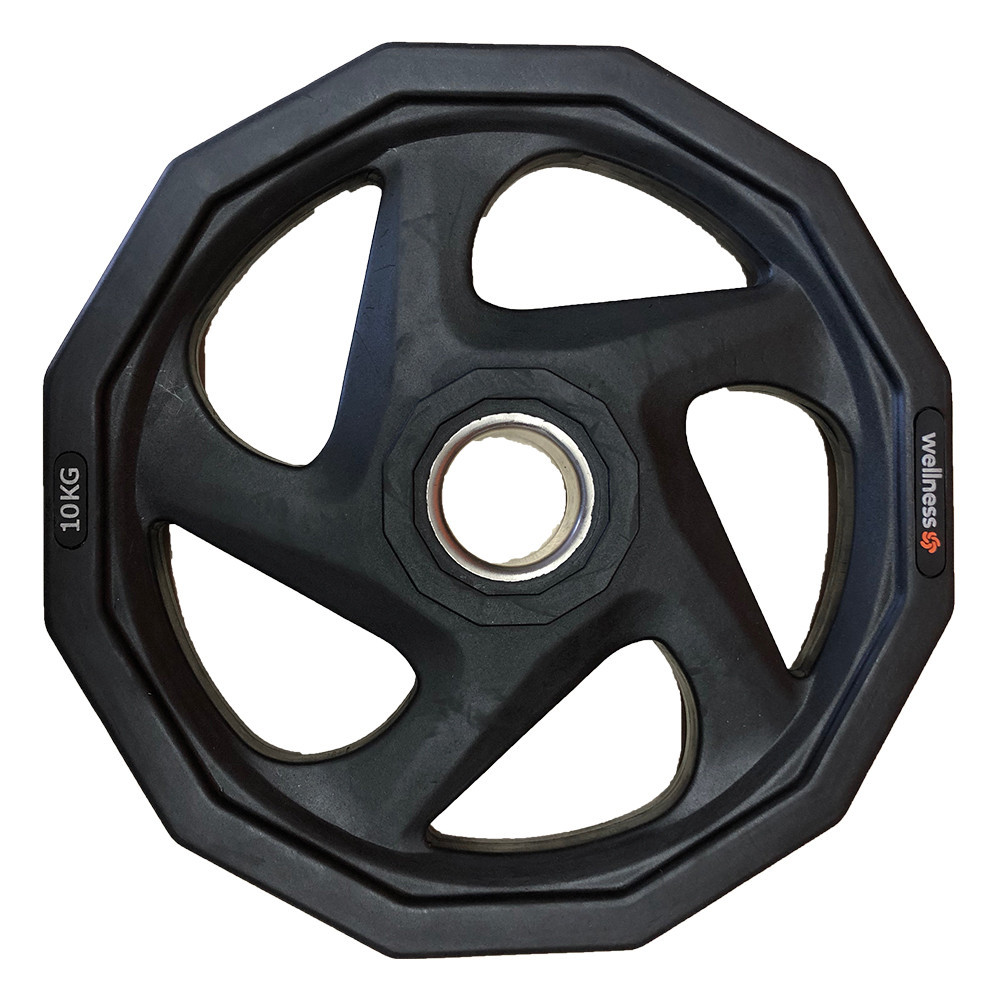 Anilha Olímpica Rubber com 5 furos de 10KG Wellness - WK012