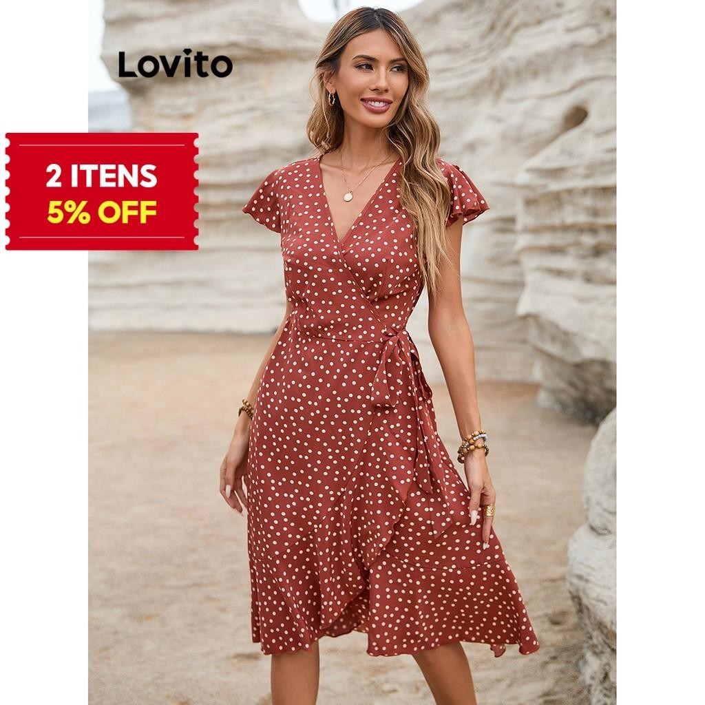 (Trendy) Lovito Vestido boho Ditsy floral com babados e bainha com renda para mulheres LBL15502 - Women Clothes