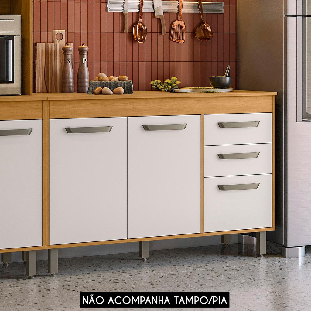 Balcão de Cozinha Para Pia 120cm Emily Freijó/Off Acetinado Z44 - Mpozenato