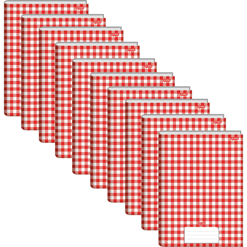Caderno Brochura Pequeno 1/4 Xadrez Vermelho 48F Stiff - 10 unidades