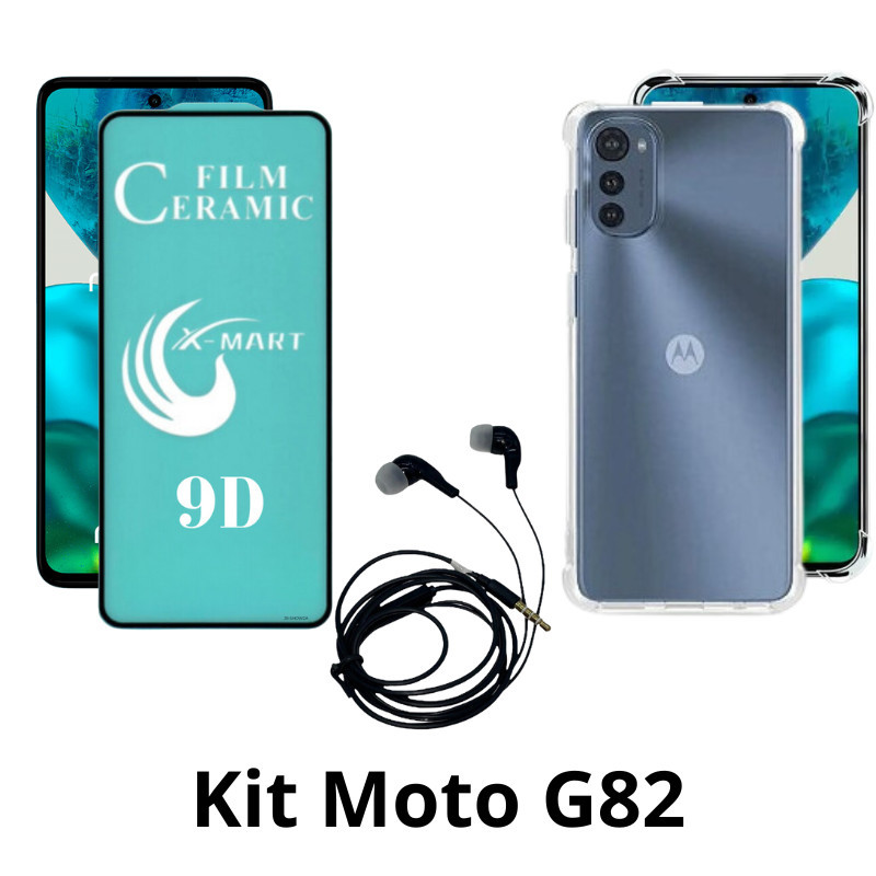 Kit  Capa Transparente + Película de Cerâmica + Fone de Ouvido para Motorola Mot
