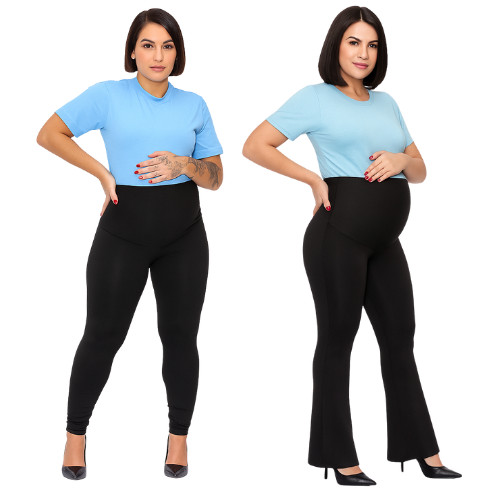KIT 2 Peças Calças Flare Gestante +  Legging Básica Maternidade Preta em Oferta na Shopee