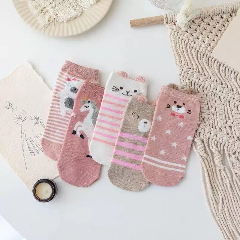 KIT3,6,9,12  Pares Meias de Bebê com Orelhinhas e Solado Antiderrapante Estampa Cartoon algodão 0-24 Meses MENINA