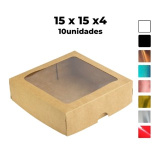 Caixa com Visor  - Quadrada 15x15x4 com 10 unidades - Kraft - Metalizadas - Visor Acetato - ASSK em Oferta na Shopee
