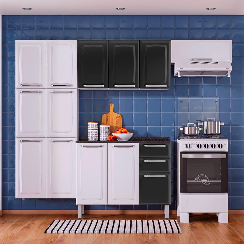 Cozinha Itatiaia Luce Compacta 4 Pecas Branco/Preto Paneleiro Armario Aereo Gabinete em Oferta na Shopee