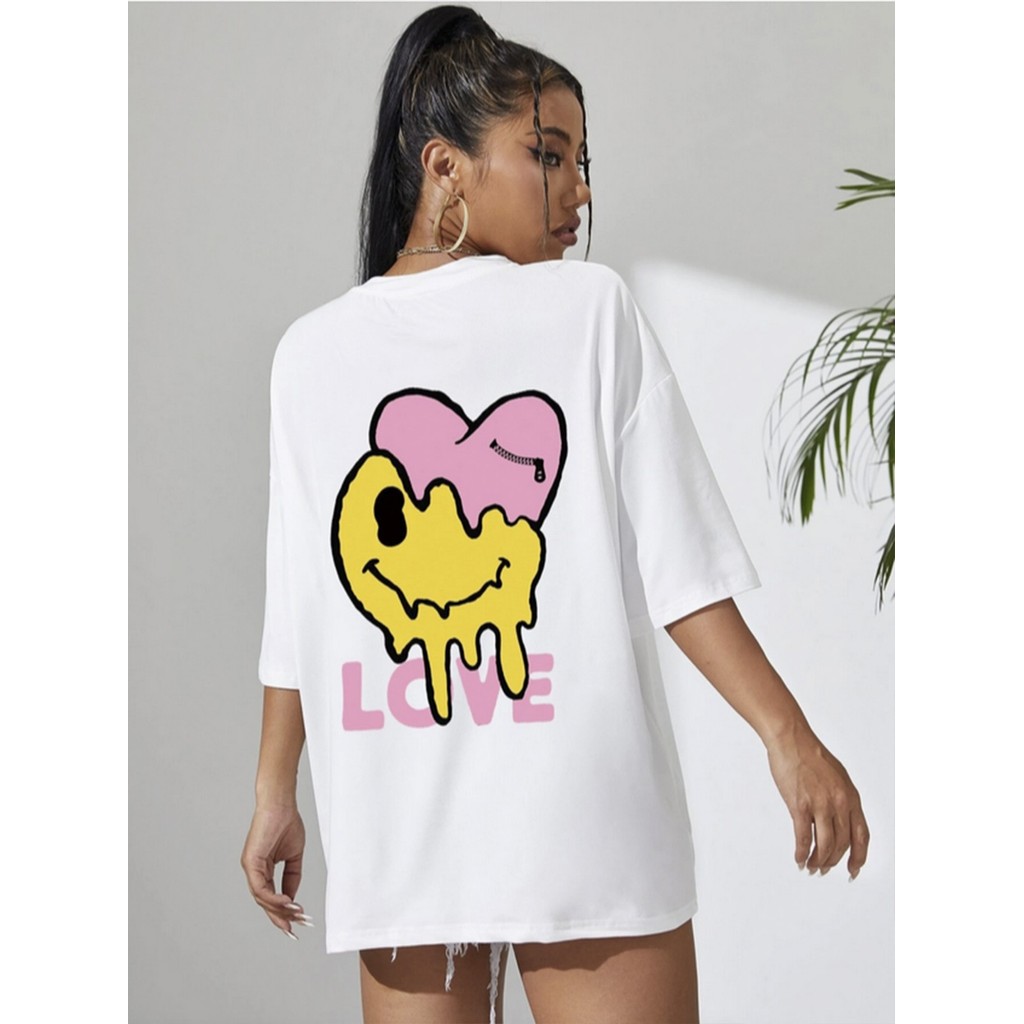 Camiseta Moderna Oversized Feminina Tumblr Blusa Feminina Larga Academia Fitness Estampa Costas