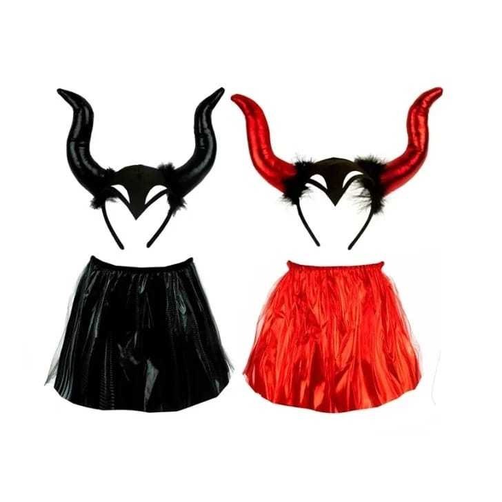 FANTASIA CARNAVAL Kit Fantasia Malévola Saia Chifre Arco Cosplay Halloween Carnaval e festas.