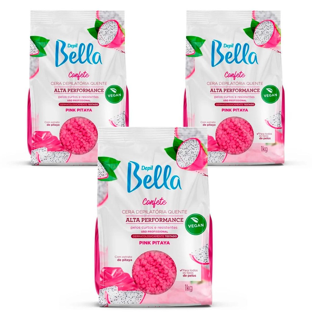 Kit 3 Unidades Cera Quente Depilatória Depil Bella Confete Alta Performance Pink
