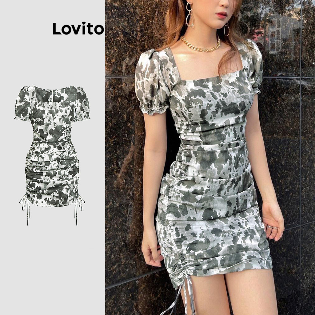 Lovito Vestido casual com estampa de camuflagem e cordão para mulheres L114AD578 - Women Clothes