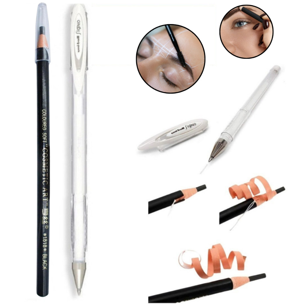 Lápis Dermatográfico + Caneta Gel Branca para Design de Sobrancelhas S14