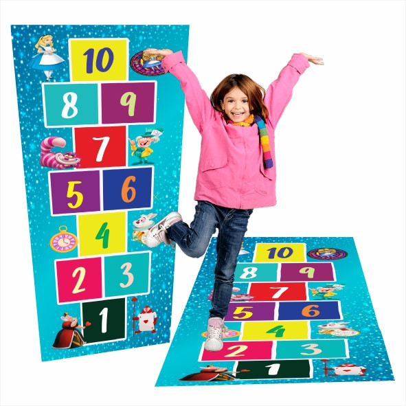 Lindo Tapete Jogo da Amarelinha Infantil Em Lona Alice no Pais das Maravilhas, Presente Natal, Dia das Crianças, Anivers