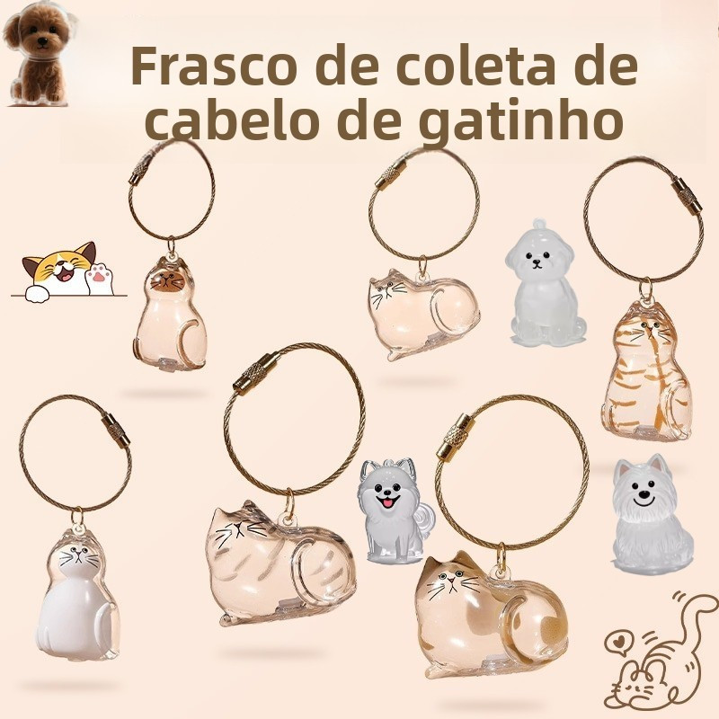 Gatinho Gato Coletor De Armazenamento De Pêlos Pingente Transparente Caixa pet Lembrança hairball Chaveiro