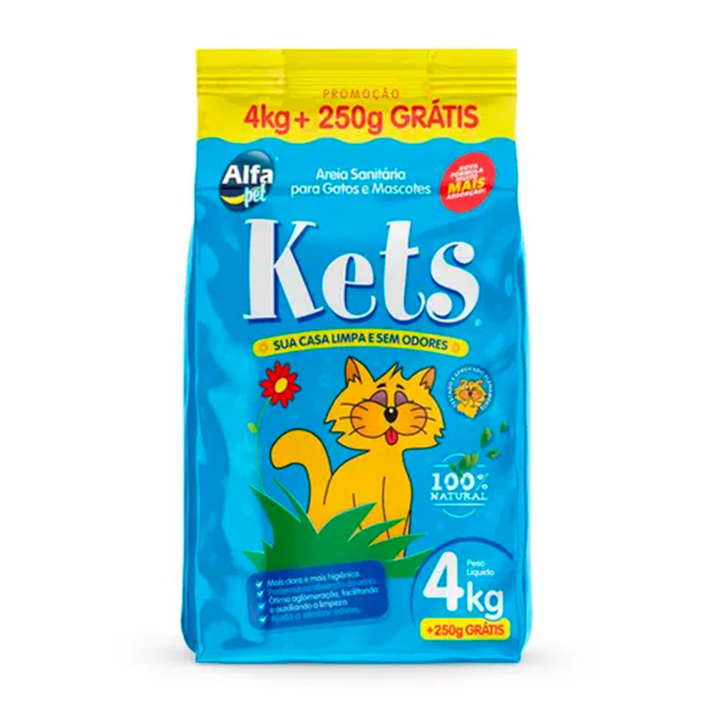 Areia Higiênica Kets Para Gatos 4kg + 250g Grátis em Oferta na Shopee
