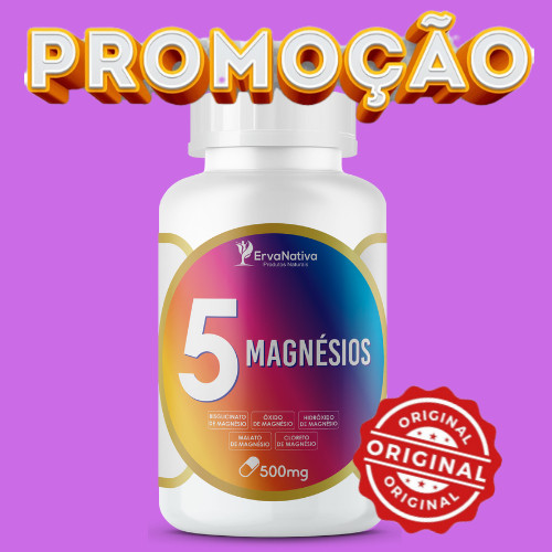 5 Magnésios 500mg | 100 Cáp Erva Nativa | Mag Malato/mag Bisglicinato/cloreto de mag/hidróxido mag