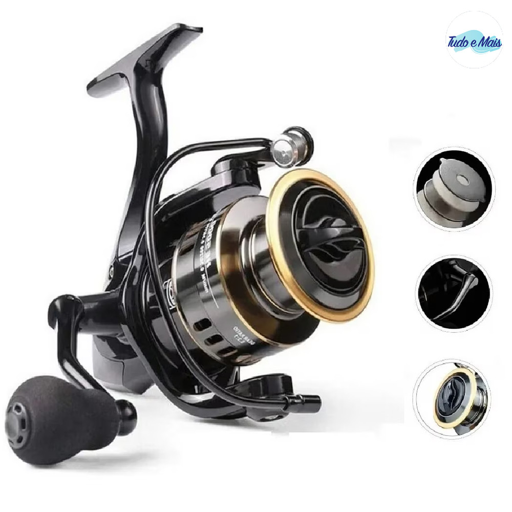 Carretilha Moinho HE Tamanhos 1000 a 7000 Carretel Metálico EVA 10kg Tração Água Salada Oceano