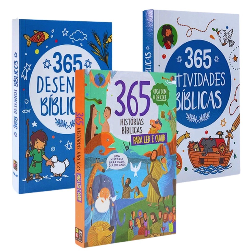 Kit 3 Livros Infantil: 365 Desenhos Bíblicos + Atividades Bíblicas + Histórias Para Ler e Ouvir em Oferta na Shopee