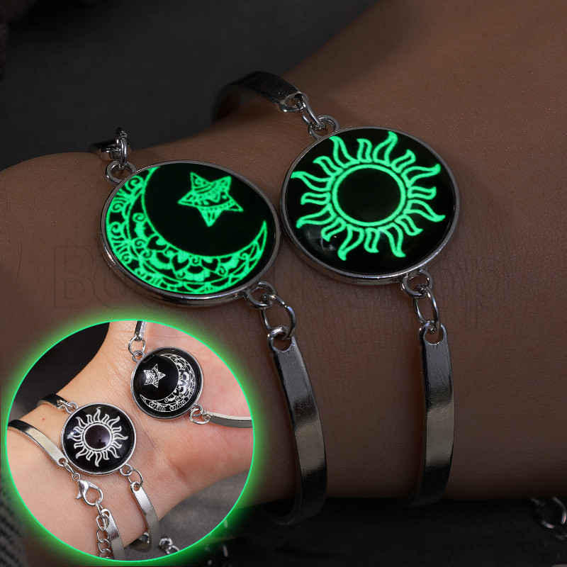 [Destaque] Pulseira Luminosa Para Casais – Romântica Elegante Corrente De Mão Amantes Da Lua Do Sol Charme De Liga Moda