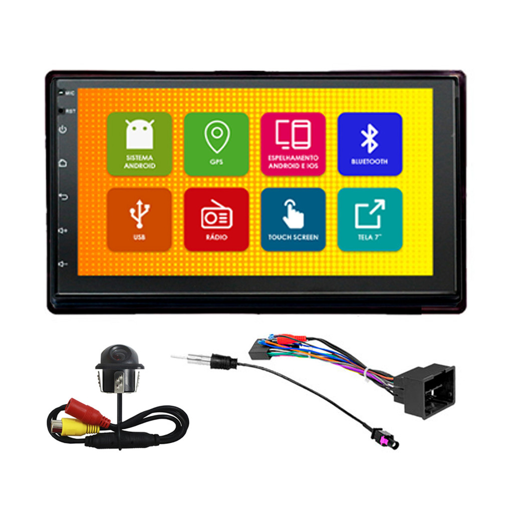 Kit Multimidia 7 Pol Cobalt 13 A 15 Onix 12 A 19 Prisma 13 A 16 Prisma Joy 17 18 Spin 13 A 18 Android Qa+ 2 Din Prata