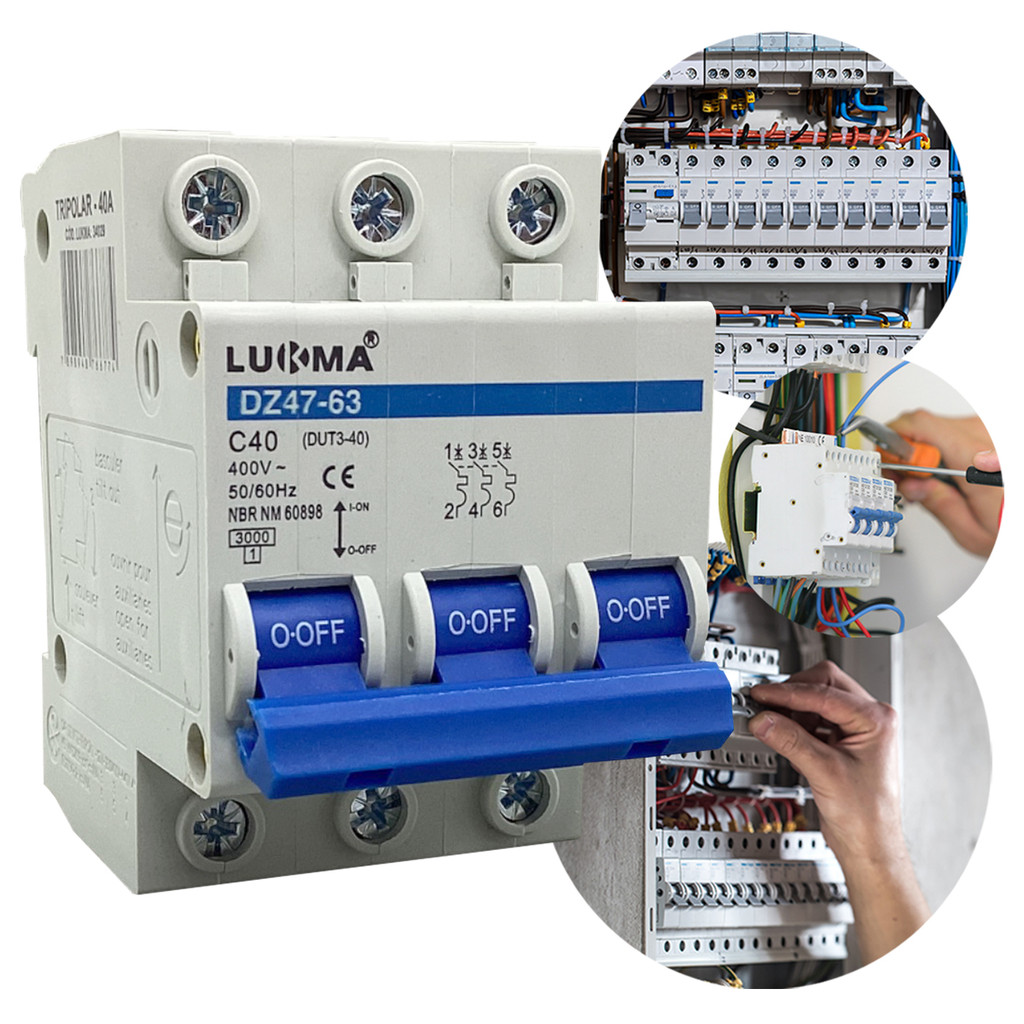 Disjuntor Tripolar de 40A a 63A Trifásico Din Mini Dijuntor Curva C