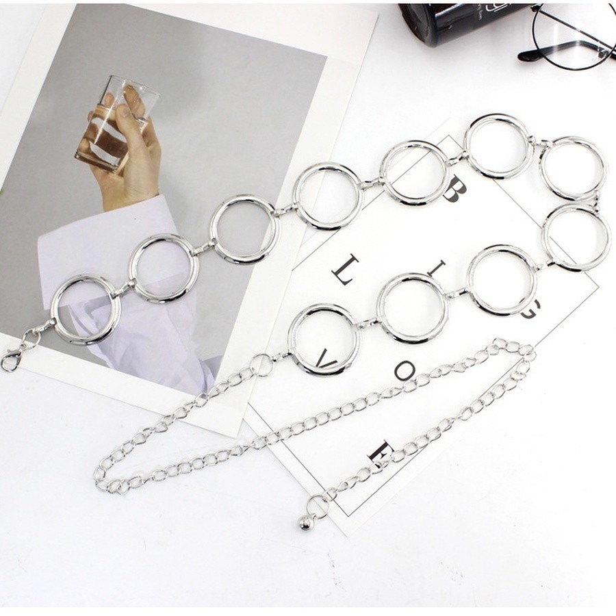 kit 2 Cinto Feminino Corrente  Adulto Tamanho Único e Plus Size  Moda Gringa Tendencia Prata ou Dourado