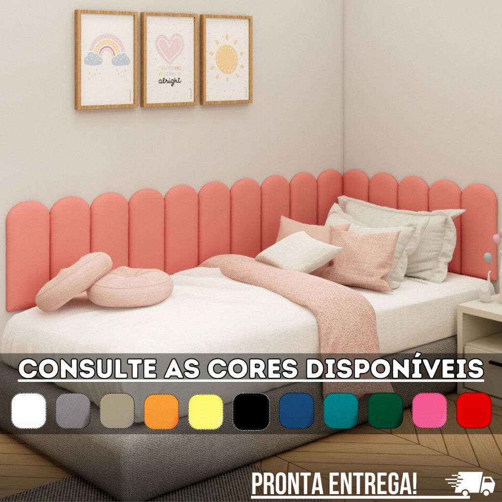 Cabeceira Nuvem Modulada Completa Adesiva Estofada Cama Box Solteiro Casal Queen King Placas 45x20cm