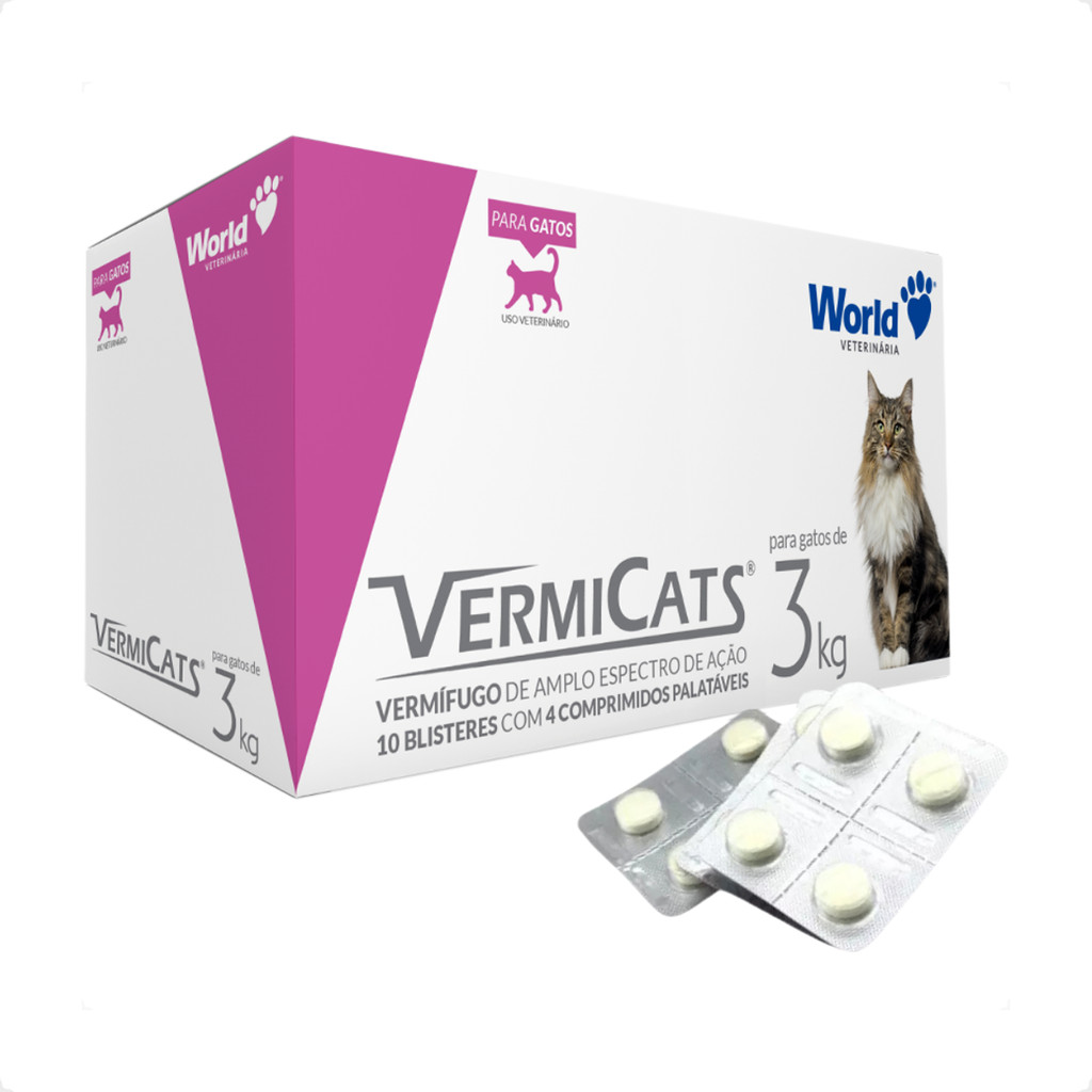 VermiCats Vermífugo World para Gatos de 3Kg - 1 Blíster 4 Comprimidos