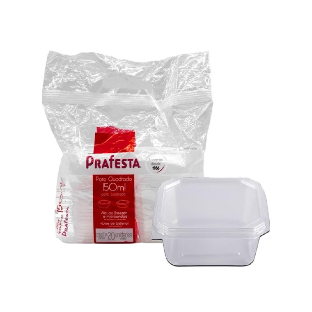 20un. Pote Quadrado Bolo Freezer Microondas 150ml Prafesta