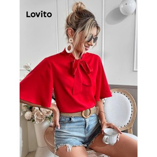 Lovito Blusa elegante lisa com renda para mulheres LNL81179 em Oferta na Shopee