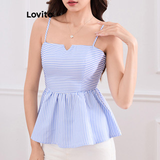 Lovito Blusa casual listrada com babados e bainha para mulheres L113MD268 em Oferta na Shopee