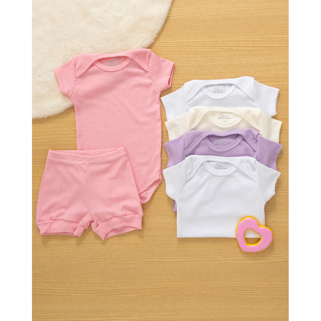Kit 10 peças Body Bebê e shorts 100% Algodão Toque Macio Confortável RN ao GG MP002KIT5A