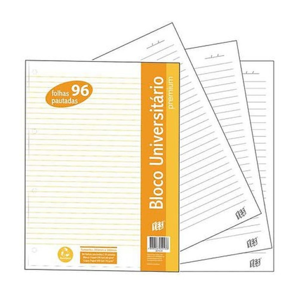 Refil Folhas de Fichário Bloco Universitário com 96 Folhas Pautadas | YES em Oferta na Shopee