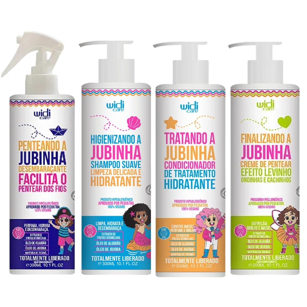 Kit Jubinha Widi Care Shampoo + Condicionador + Creme Levinho + Spray Desembaraçante Infantil