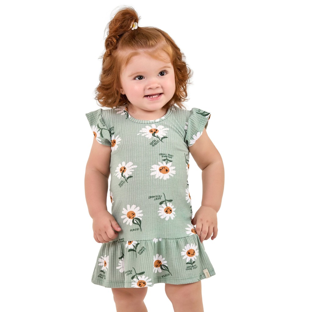 Vestido Bebê Menina Margaridas Elian Verde - Baby & Kids Fashion