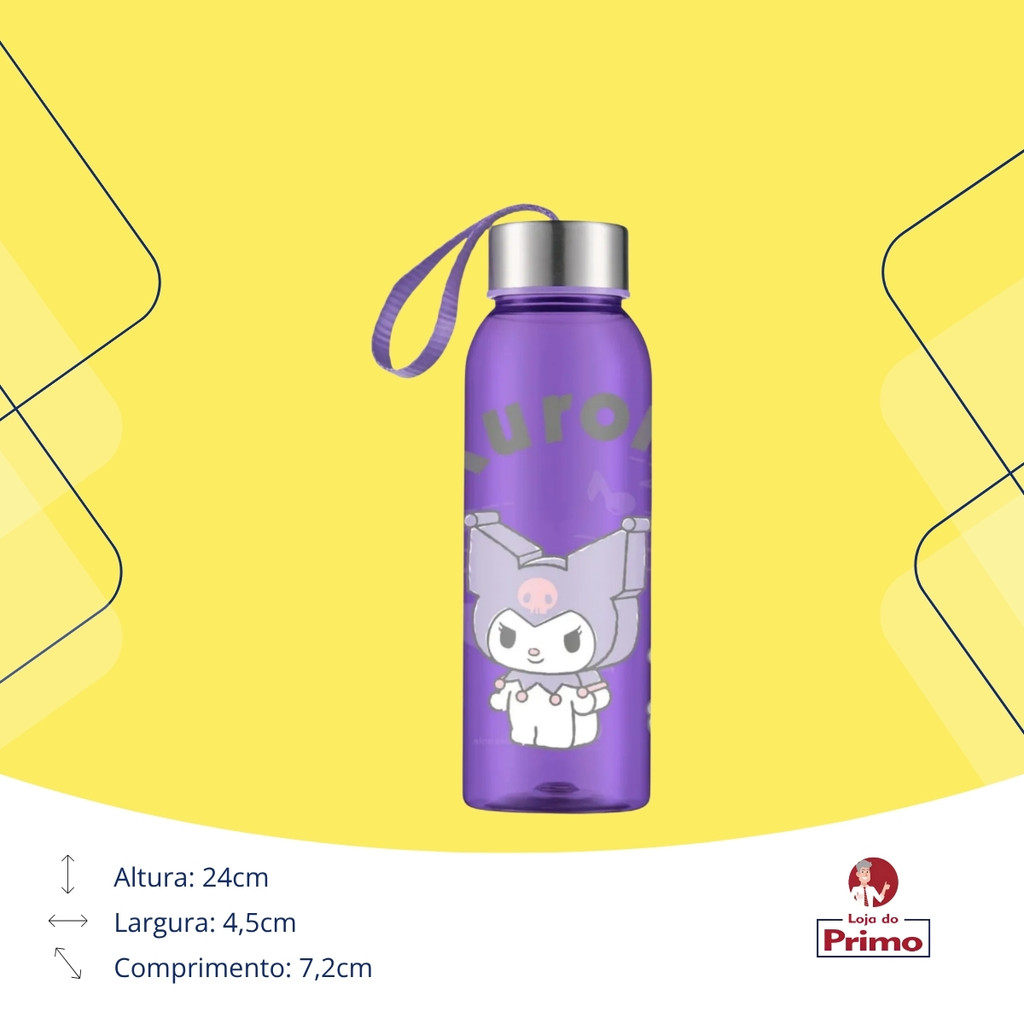 Detalhes do Garrafinha de Água Infantil Squeeze Kuromi 500ml Roxa Bandeirante