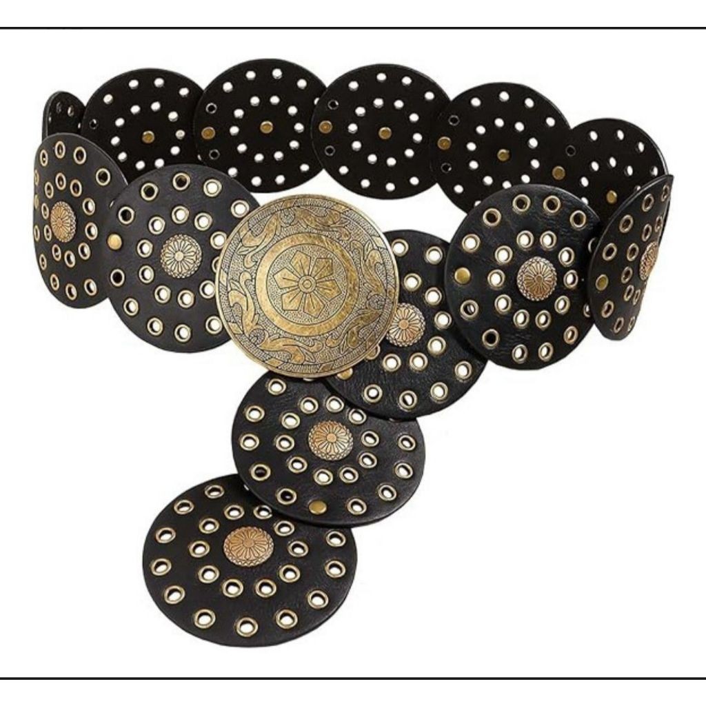 Cinto Feminino Western Country com Discos de Metal Estilo Boho Chic