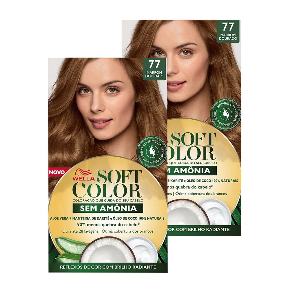 Tintura Soft Color Sem Amônia Marrom Dourado 77 Kit | Kit com duas unidades - Beauty