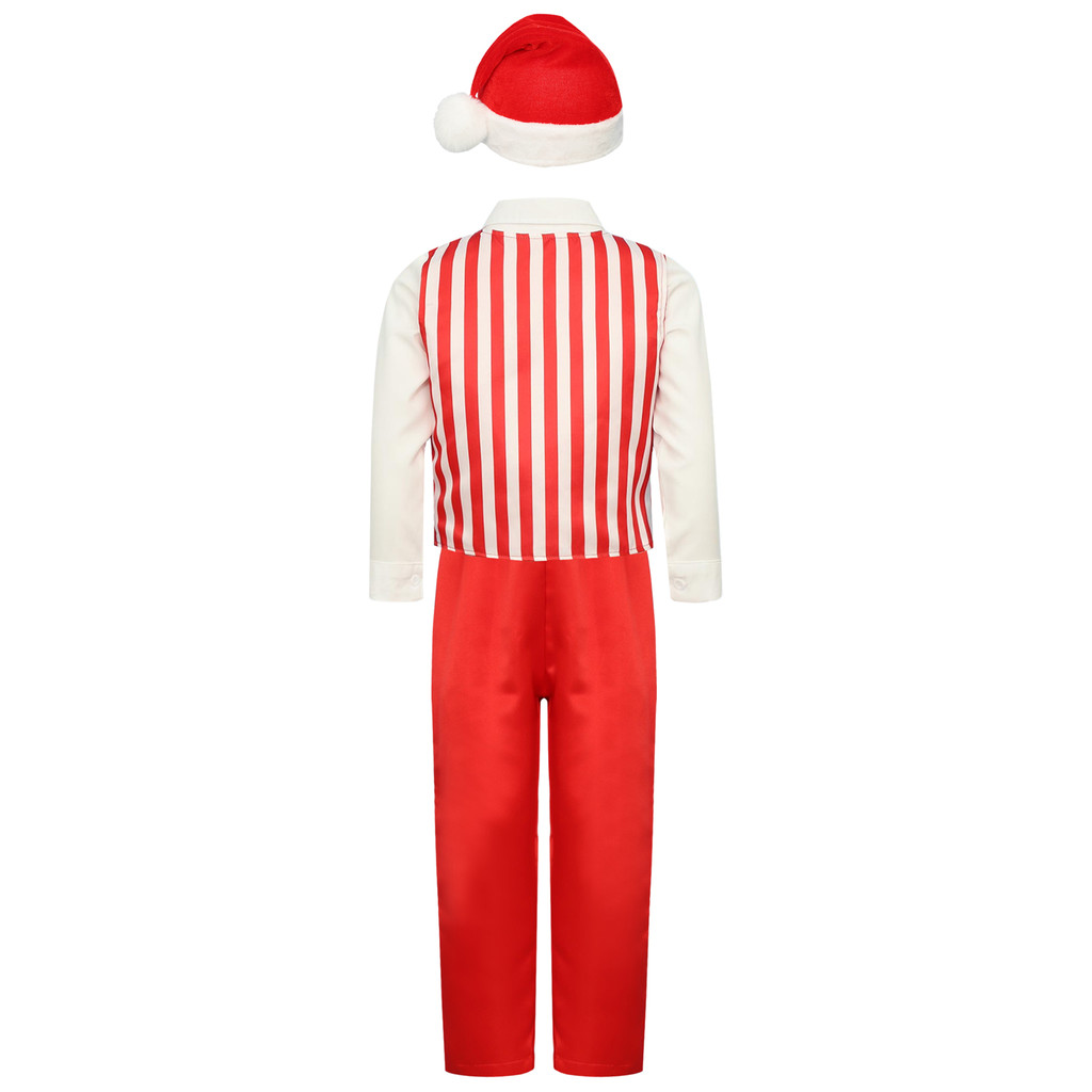 Yeahdor 4 Peças Fantasia De Natal Para Meninos , Camisa De Manga Comprida Com Calças , Colete Listrado E Chapéu , Conjun