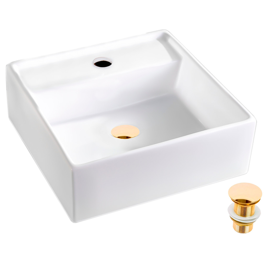 Cuba Louça Banheiro Apoio Quadrada Porcelana Válvula Dourado