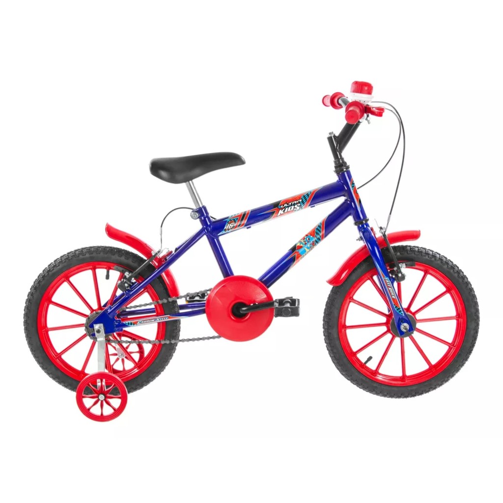 Bicicleta Infantil Azul Vermelho Aro 16 Crianças de 4 a 6 anos Cesta Buzina Ultrabikes BM16-01AZVM em Oferta na Shopee