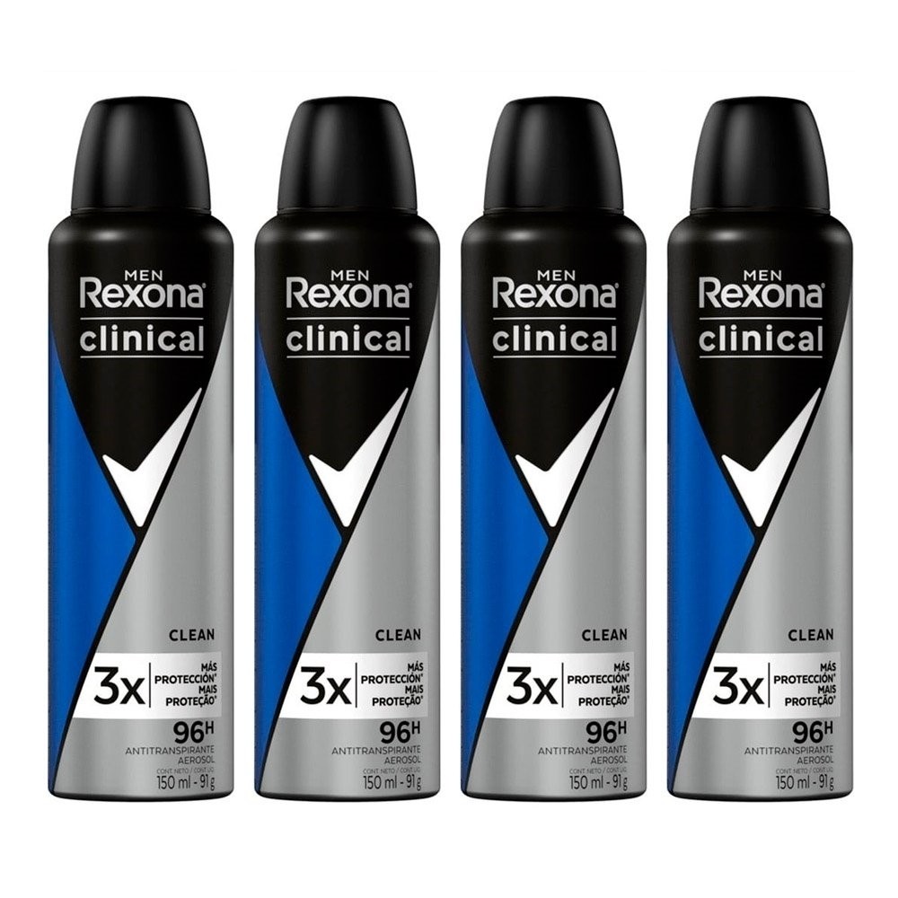 Desodorante Rexona Aerosol Men Clinical Clean 150ml - Kit com 4 Unidades em Oferta na Shopee