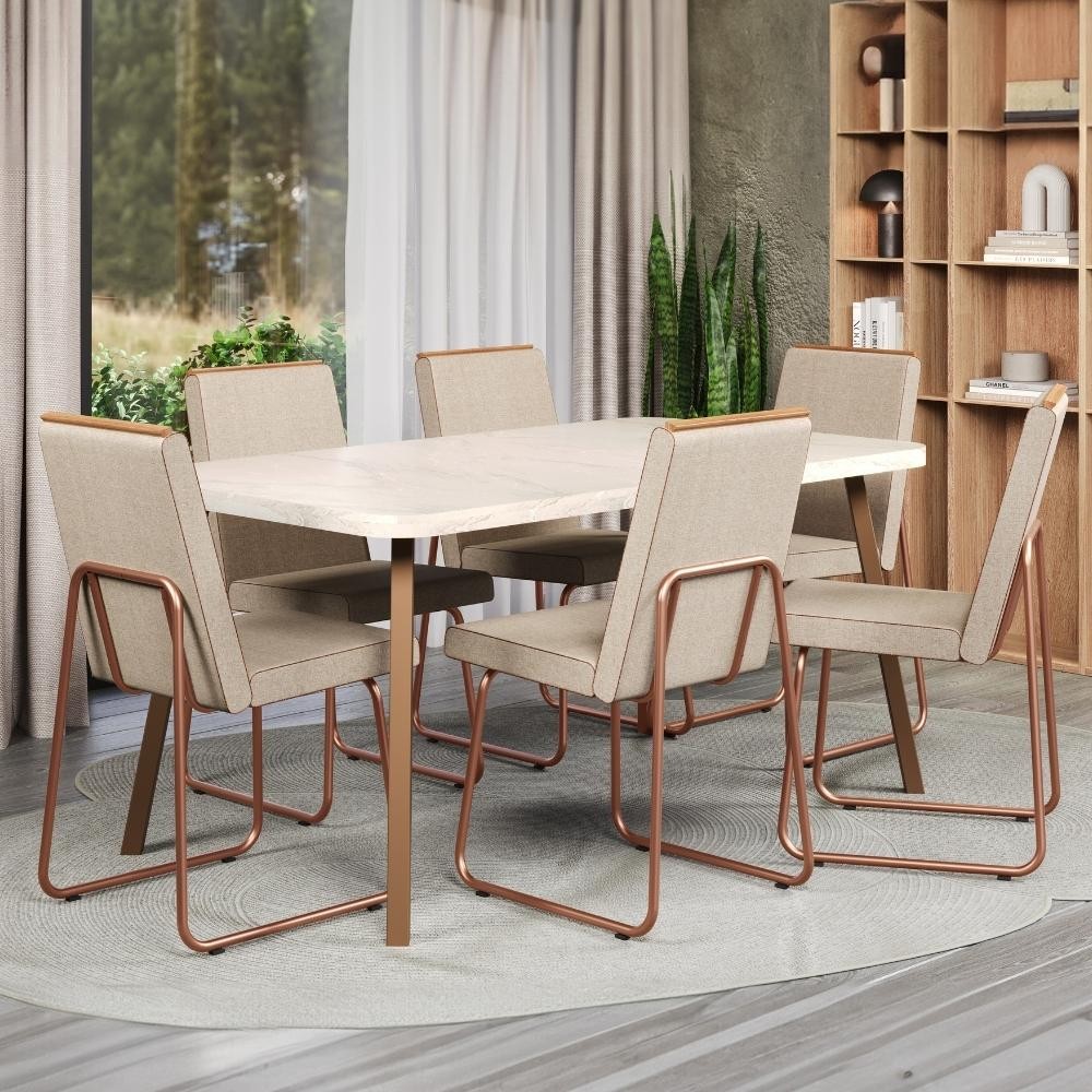 Conjunto Sala de Jantar 6 Cadeiras Parma Carraro Petra e Rosê em Oferta na Shopee