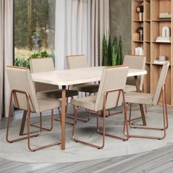 Conjunto Sala de Jantar 6 Cadeiras Parma Carraro Petra e Rosê