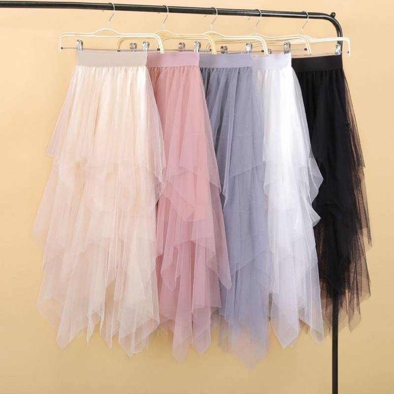3 Camadas Saias Em Tule Plissado De Cintura Alta Midi Tutu Para Meninas E Senhoras