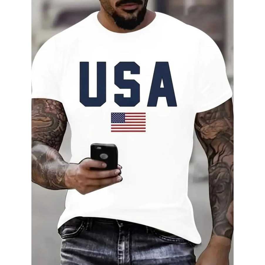 Camiseta Masculina Estampada Bandeira USA Manga Curta Gola Redonda LANÇAMENTO