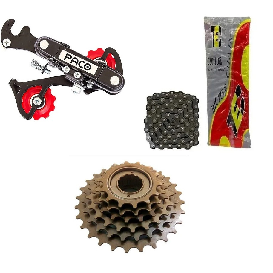 SUPER KIT Para Bicicleta de Marcha 6v 18v Pinhão Corrente e Câmbio Traseiro