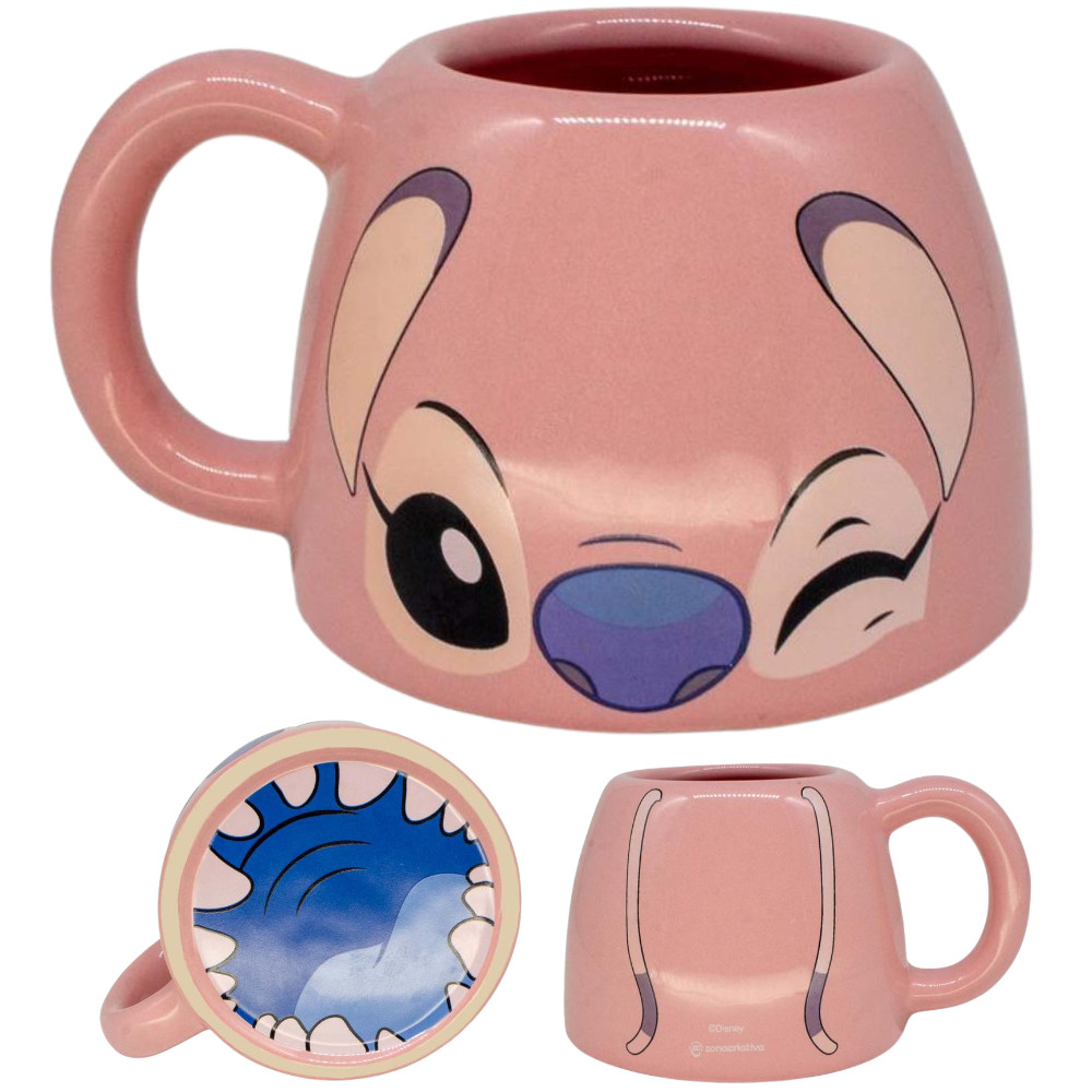 Caneca Angel Formato 3D Boca No Fundo Cerâmica 450 ml Oficial Stitch Disney